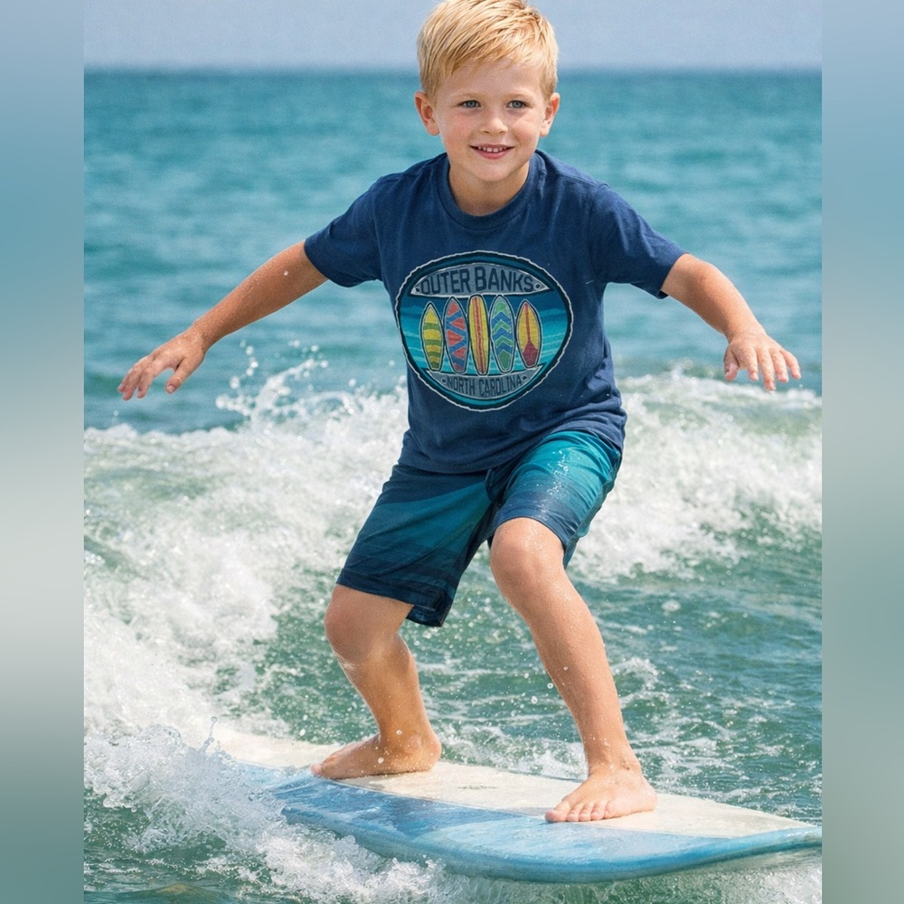 Gildan Kids Boys Tee with Surfboard Graphic - Blue OBX XS